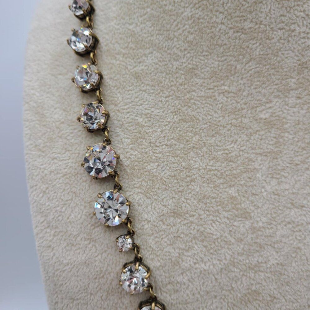 J Crew Antique Brass With Clear Crystal Necklace - Picture 4 of 13